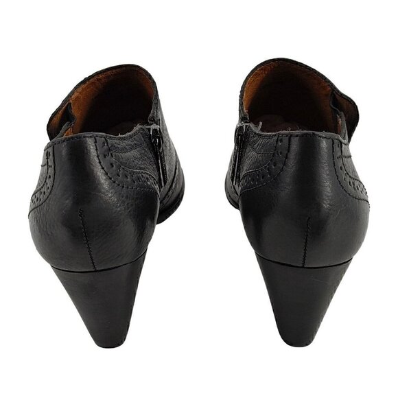 NURTURE Haddie Black Pebble Leather Wingtip Booties with Stacked Heel 6.5M - Picture 4 of 11